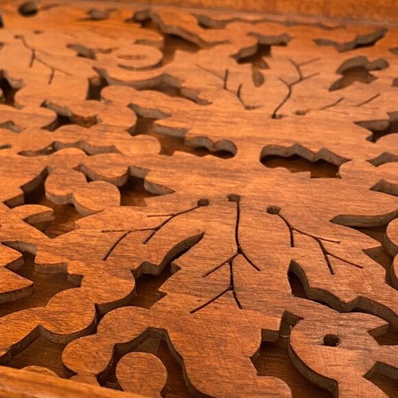 Wooden Serving Tray Rectangular Carved Decorative Leaf Ornate Design Wooden Tray - Picture 6 of 6